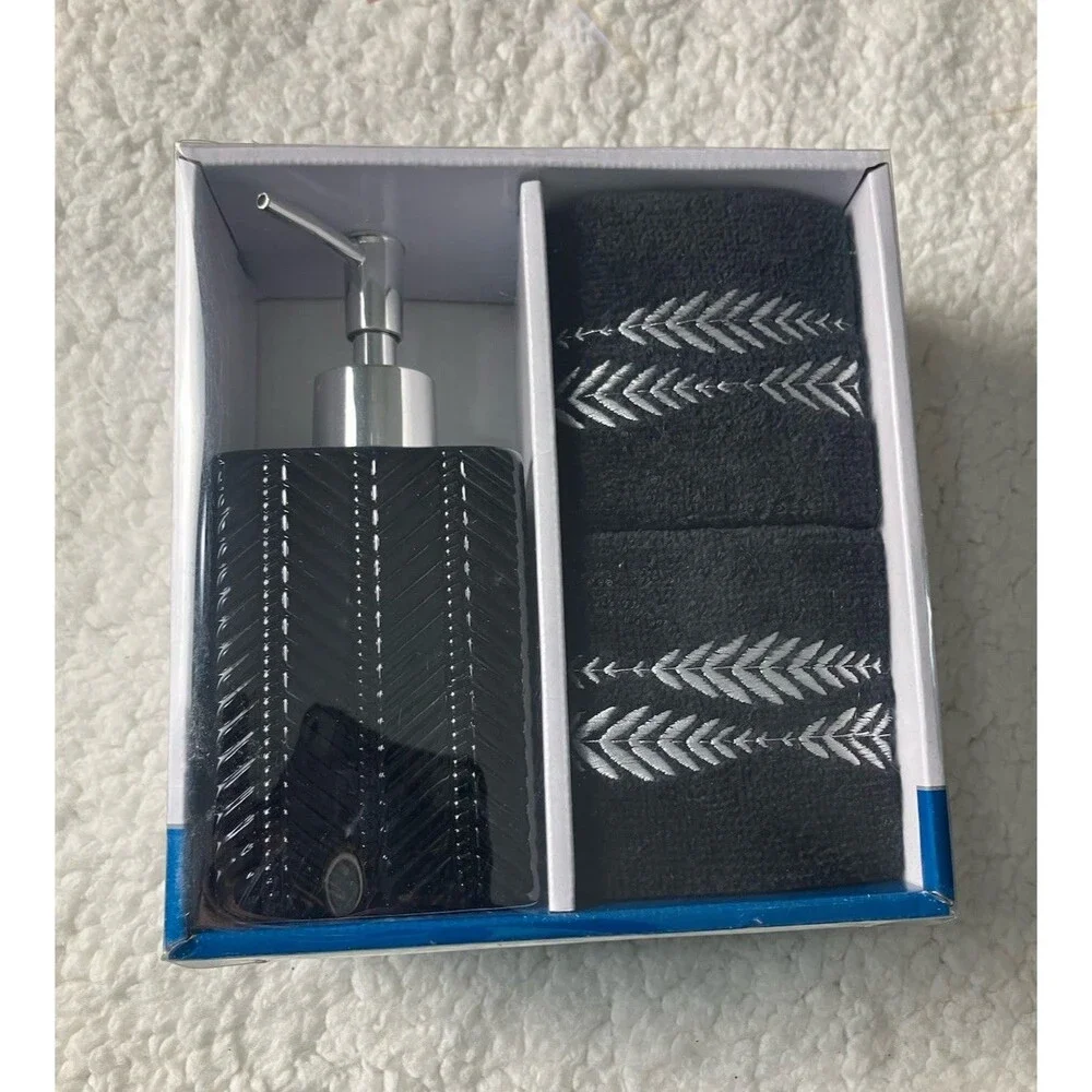 Modern Black Lotion Pump & Finger Towels Set – Stylish Bathroom Upgrade